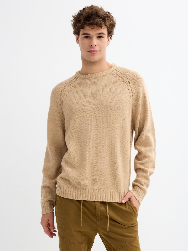 Basic knitted sweater sand middle front view