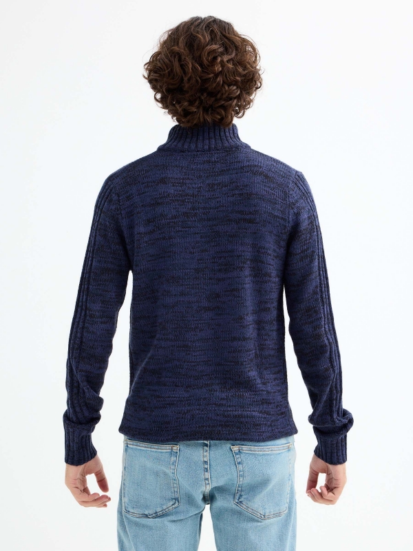 Fleece turtleneck sweater blue middle back view