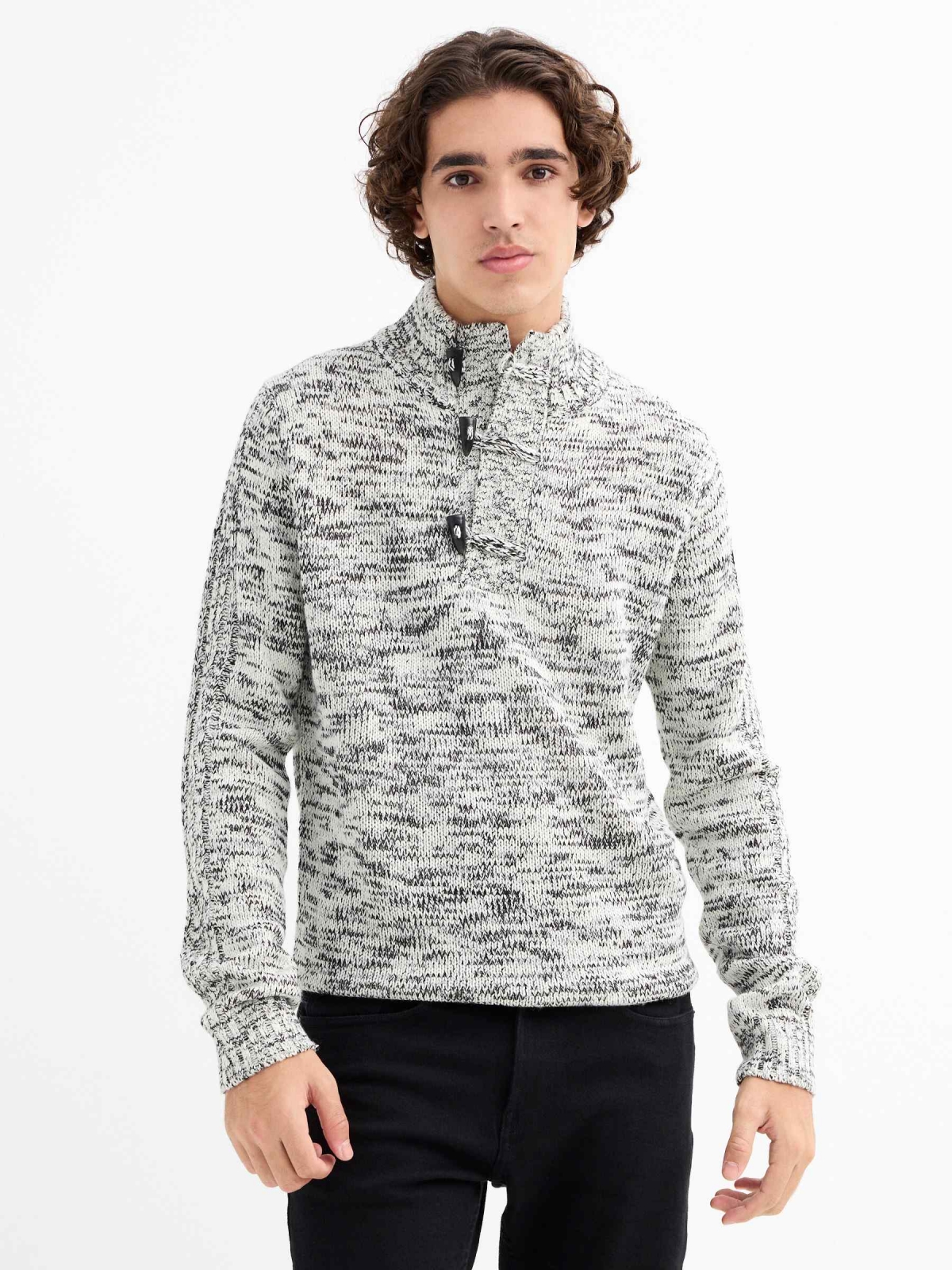 Jersey jaspeado cuello alto gris vista media frontal