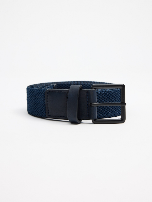 Black elastic belt dark blue rolled-up