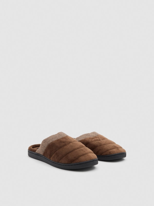 Brown house slippers dark brown middle front view