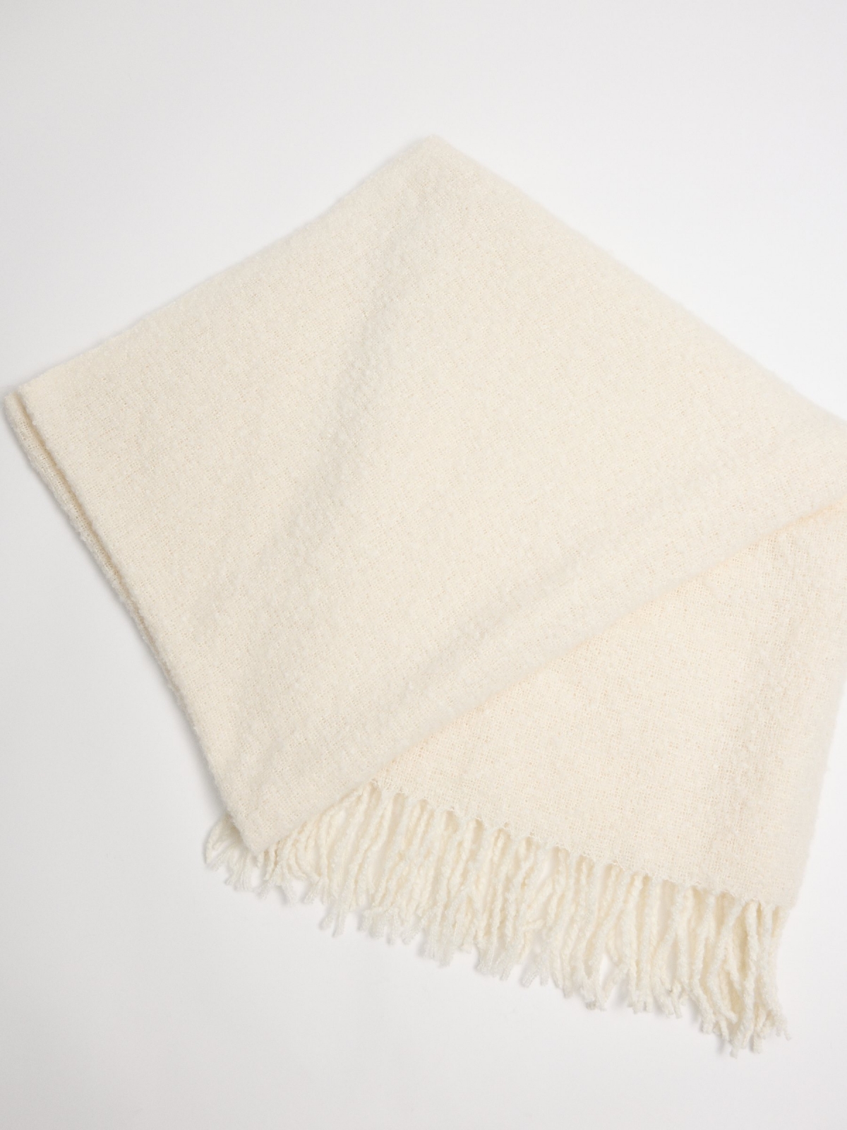 White fringed scarf beige detail view