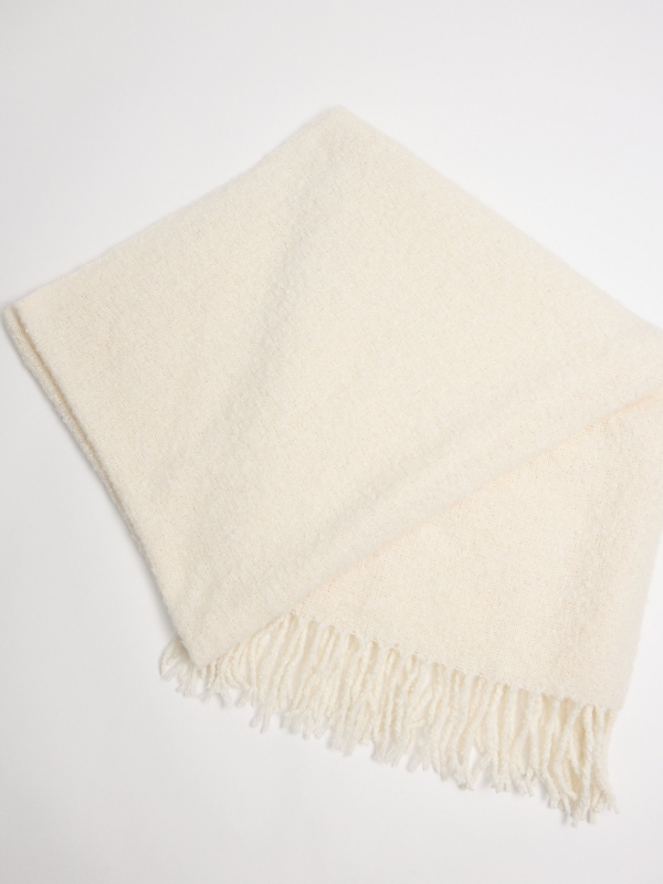 White fringed scarf beige detail view