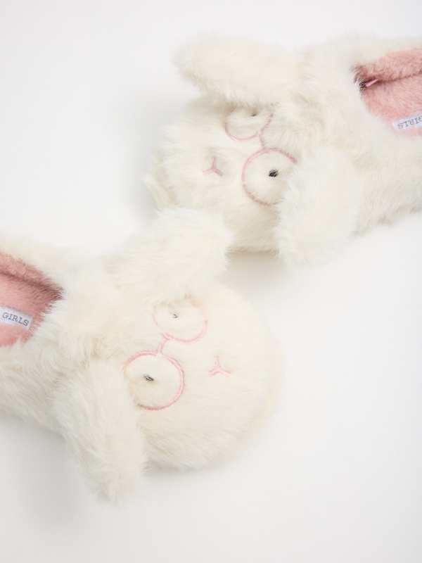 Bunny house slippers off white detail view