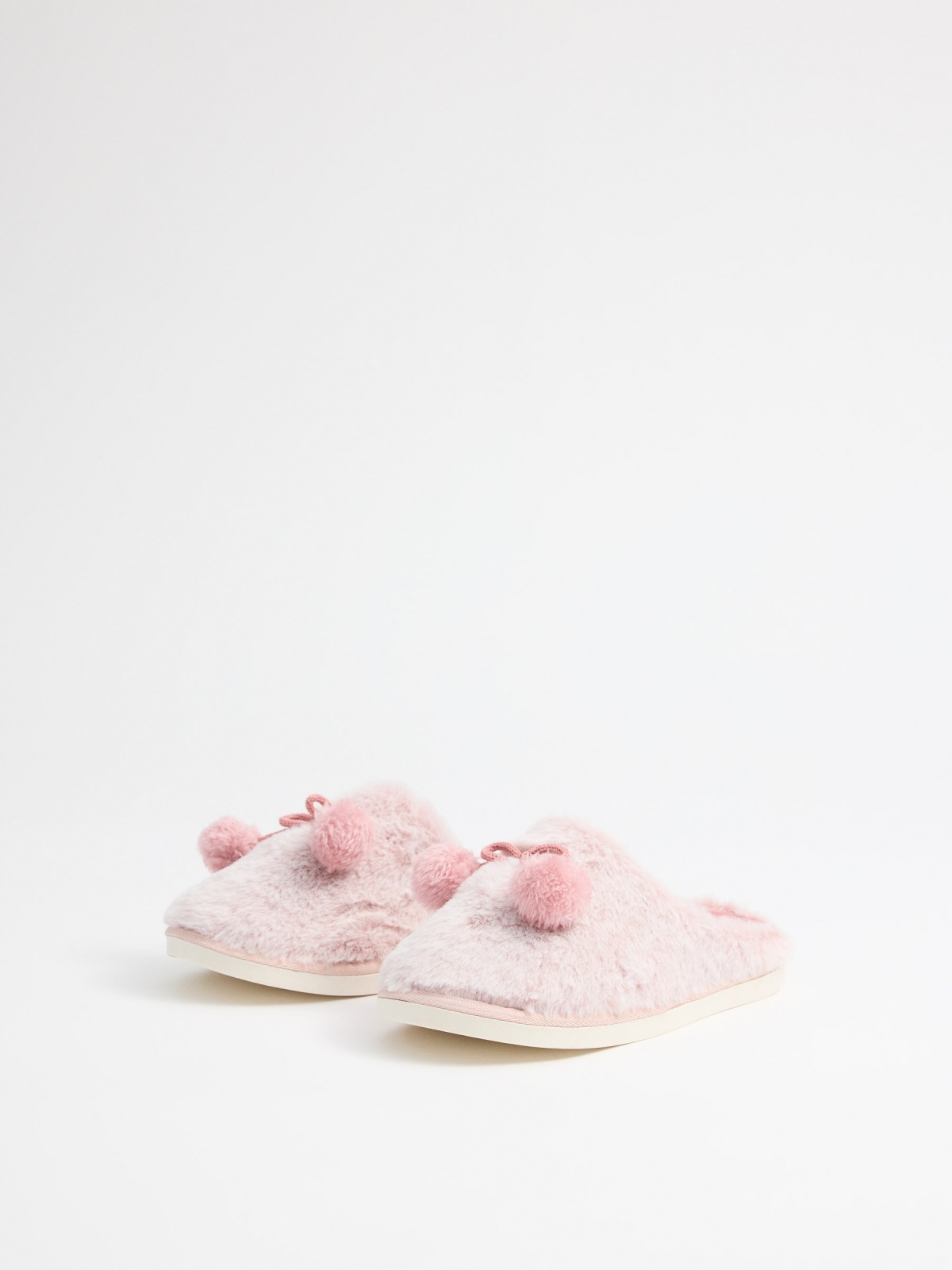 Pink pompom slippers light pink middle front view