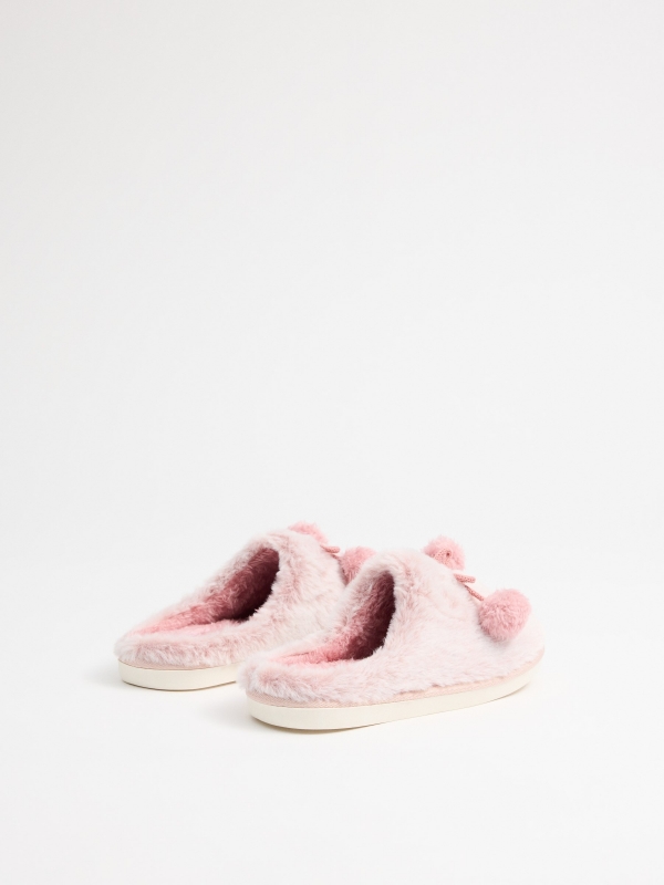 Pantufas de casa pompons rosas rosa claro vista meia traseira