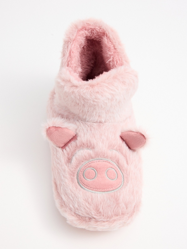 Pantufas botinha porquinho rosa claro vista detalhe