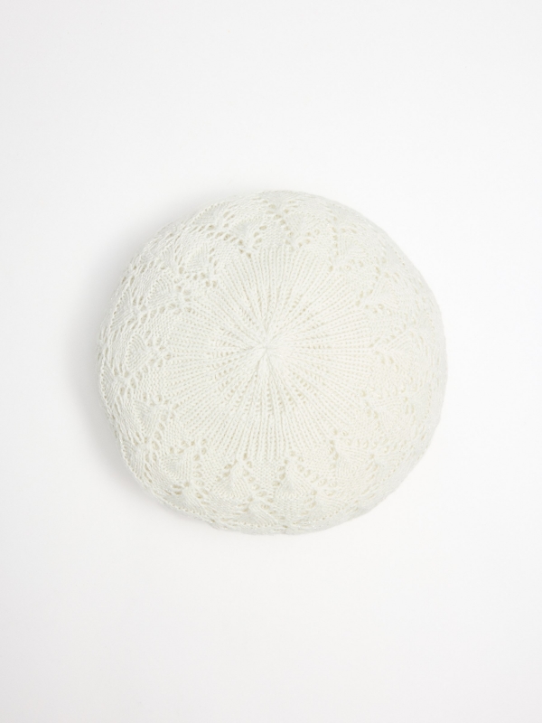 White openwork knit beret white 45º back view