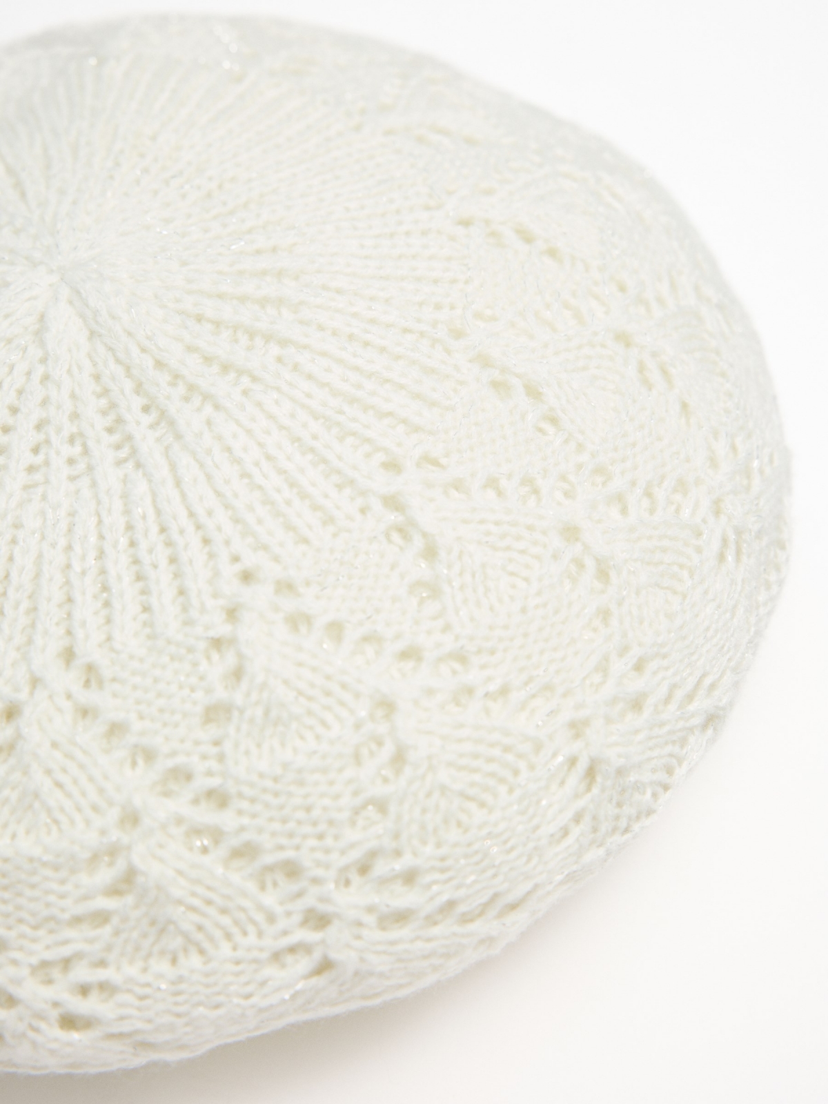 White openwork knit beret white front view