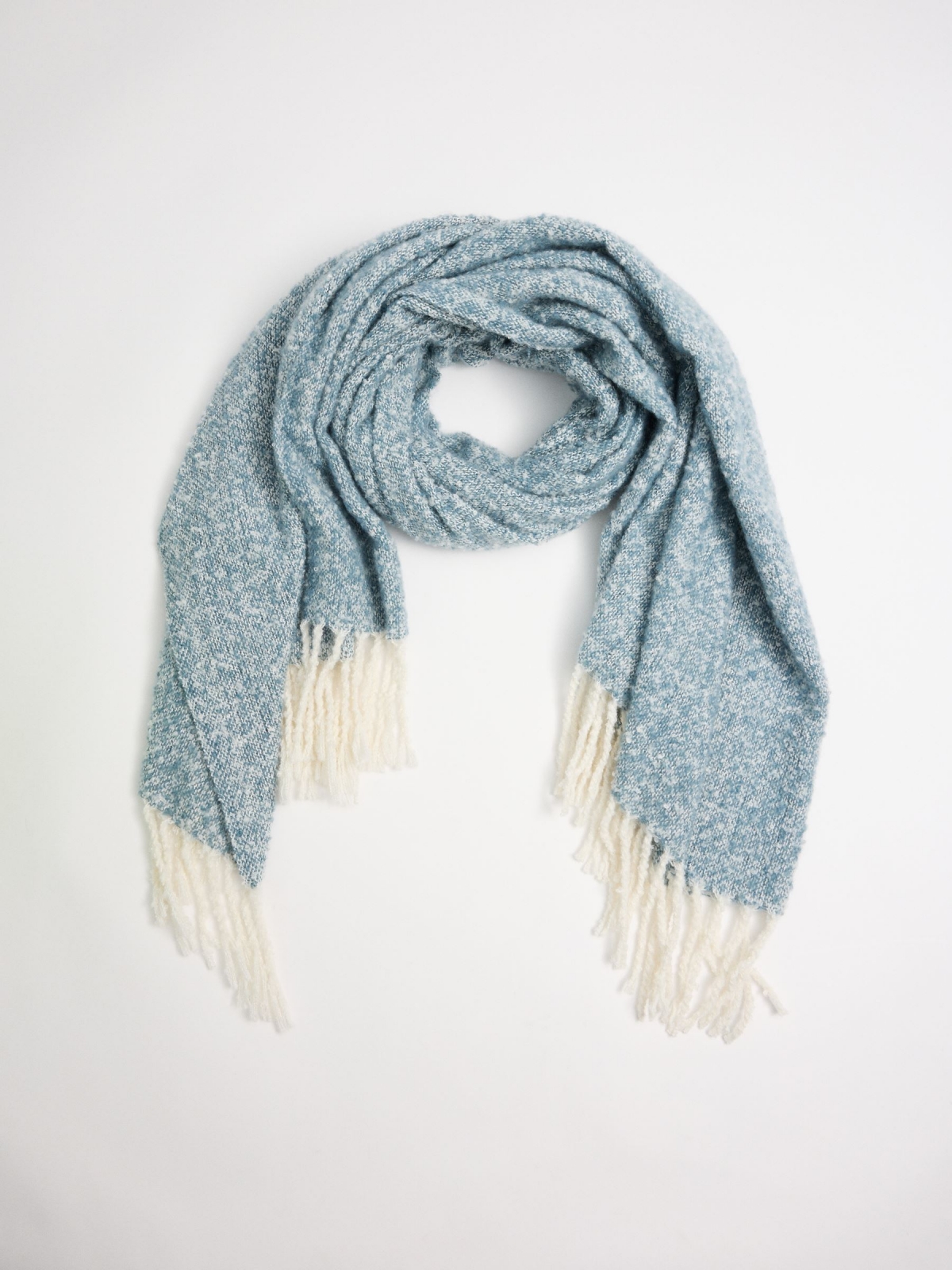 Blue marled fringe scarf blue folded view