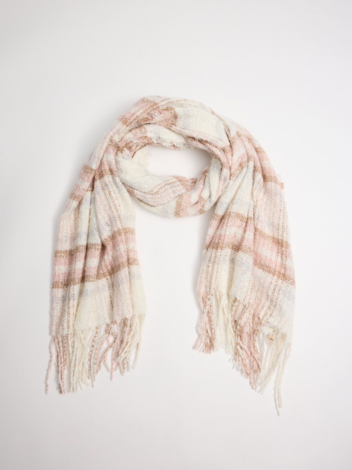 Plaid fringe scarf grey folded view