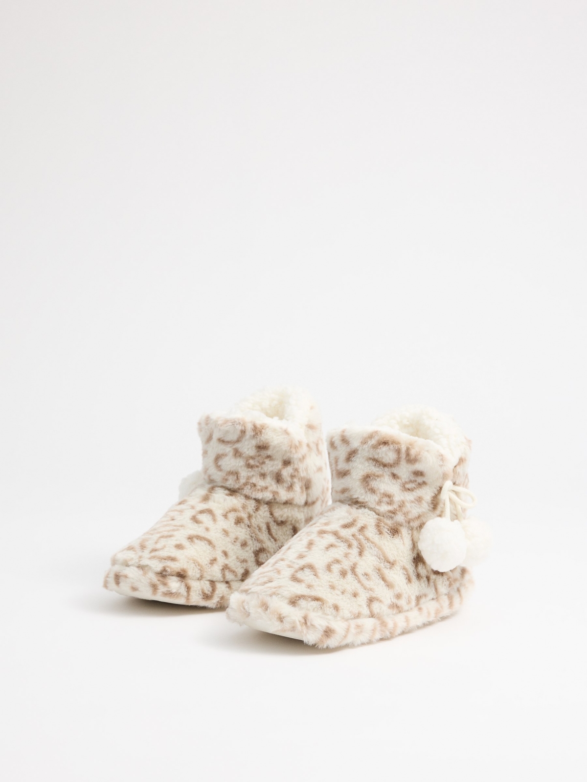 Animal print bootie slippers beige middle front view