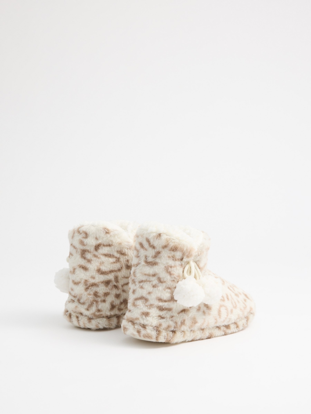 Animal print bootie slippers beige middle back view