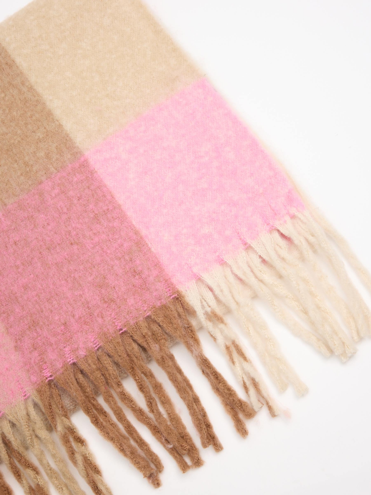 Multicolor checkered scarf in pink and beige beige folded view