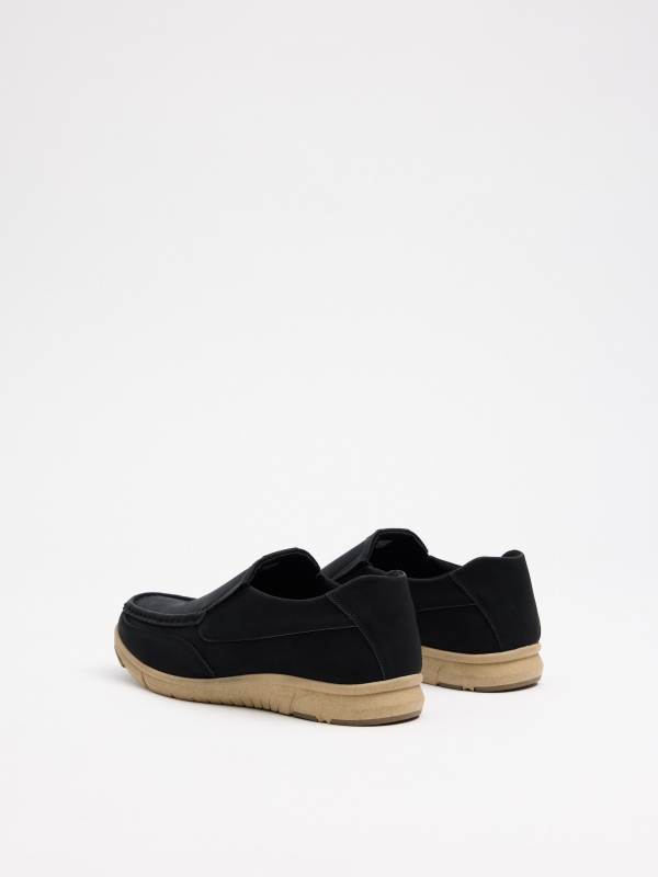 Black sport moccasin black 45º back view