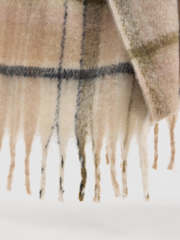 Brown checkered fringe scarf multicolor detail view