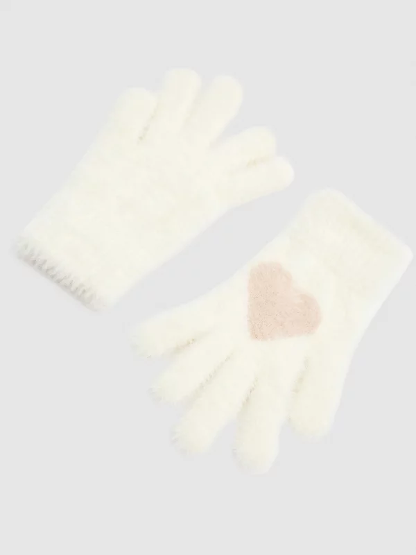 Gloves with heart off white detail view