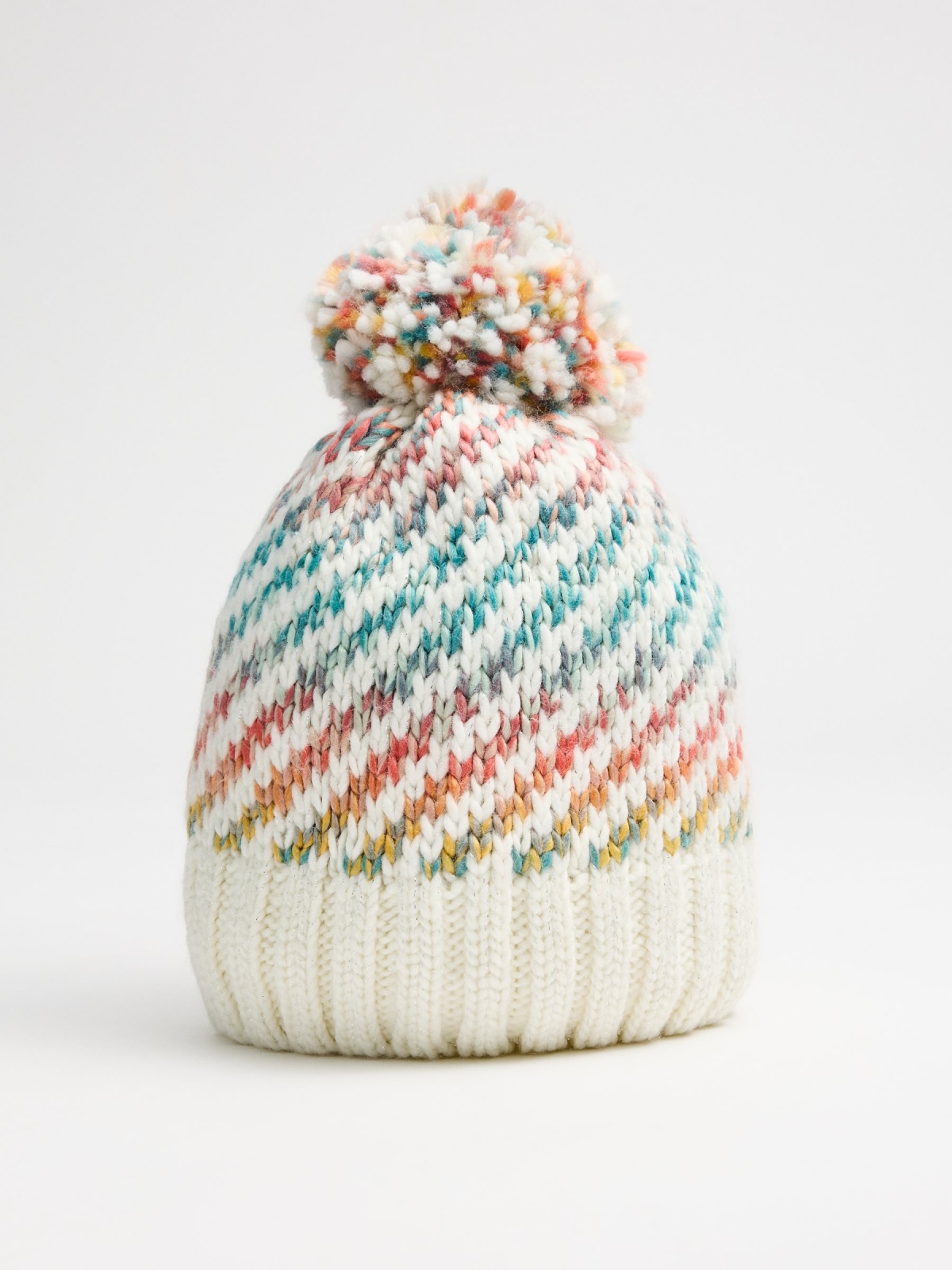 Gorro de malha com pompom multicolorido multicolorido vista traseira 45º