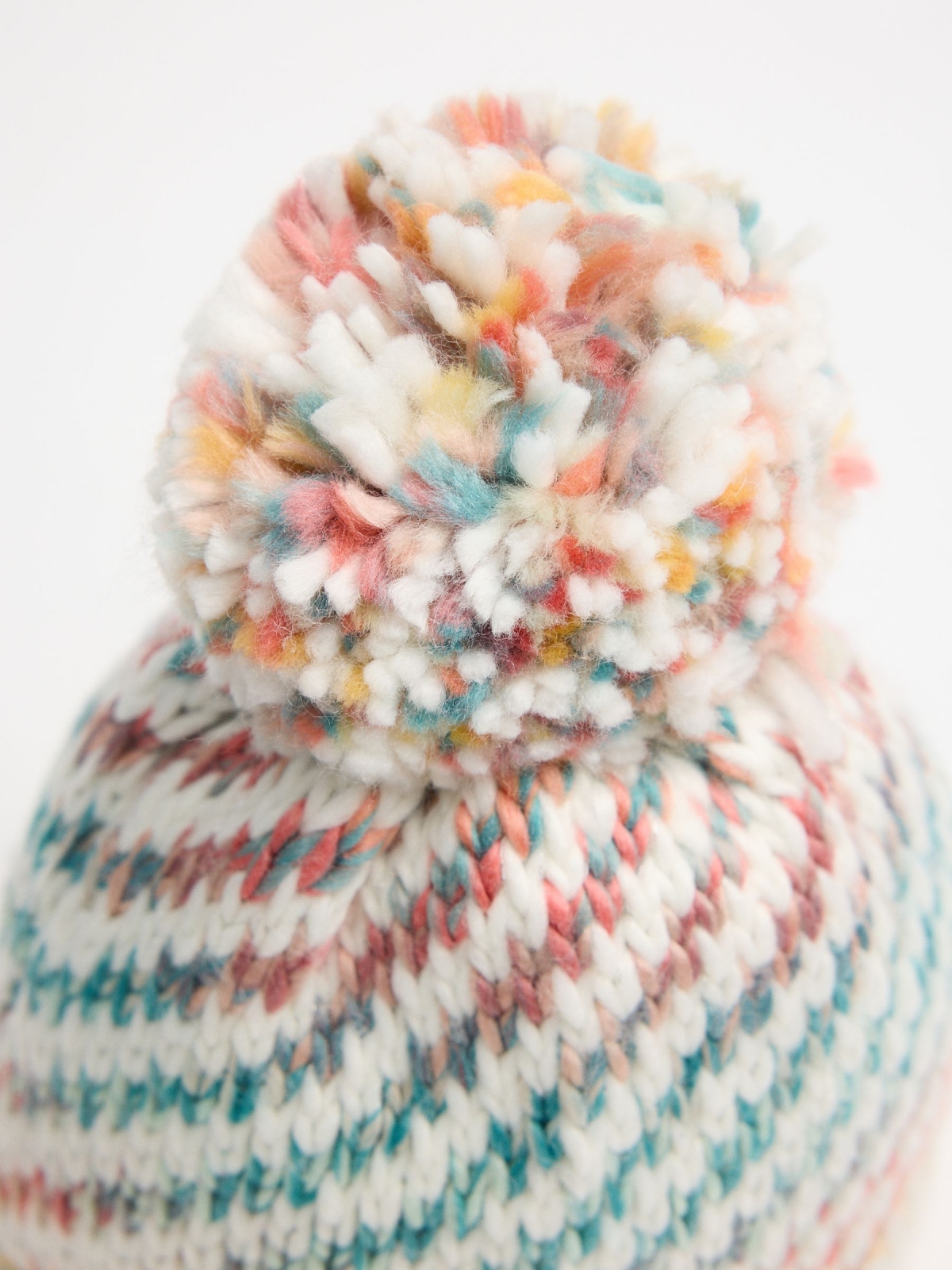 Multicolor pompom knit hat multicolor front view