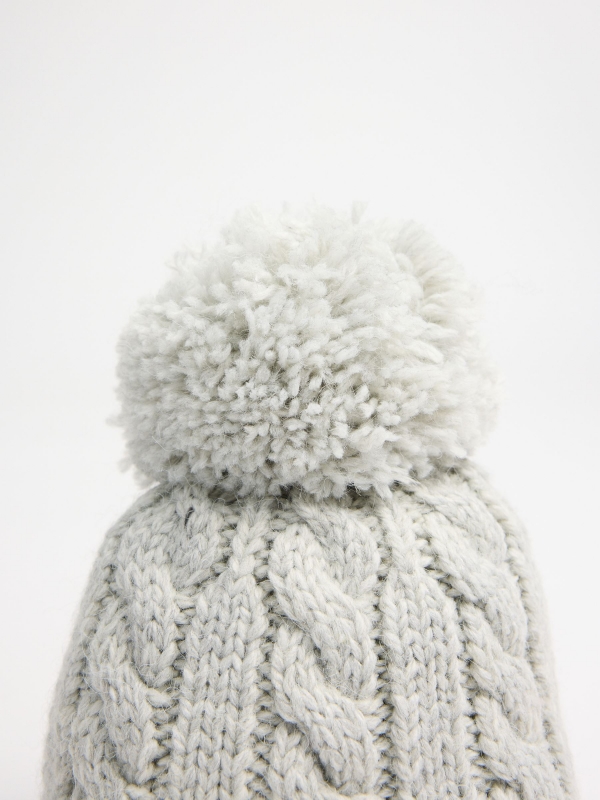 Gray pompom hat grey detail view