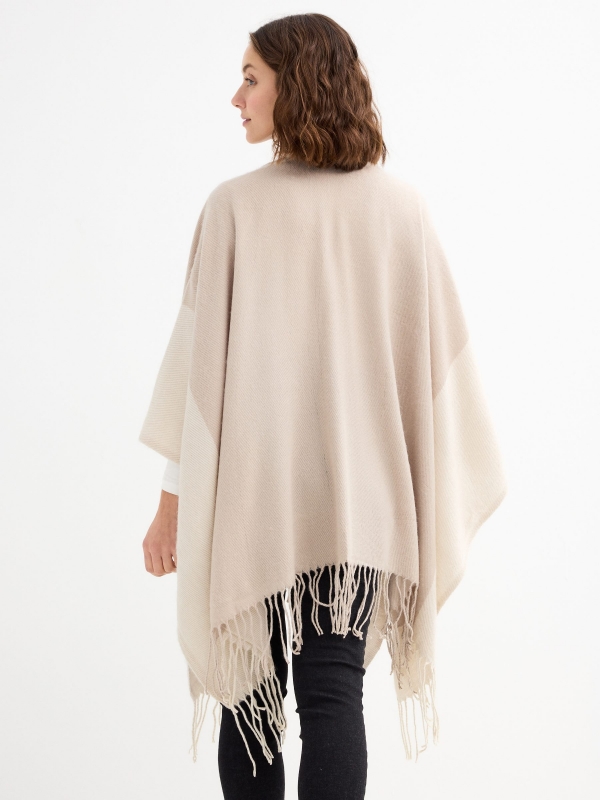 Striped poncho scarf beige folded view