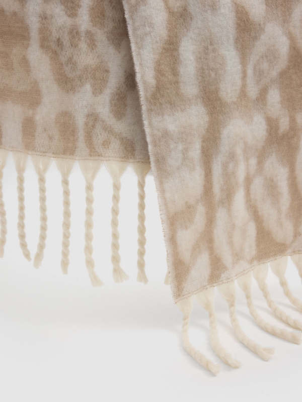 Animal print fringe scarf beige detail view