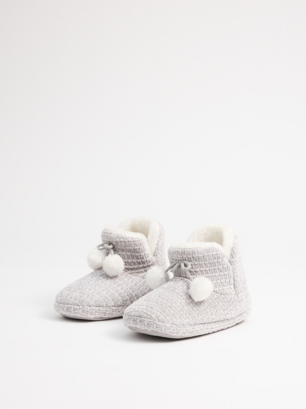 Chenille bootie slippers grey middle front view