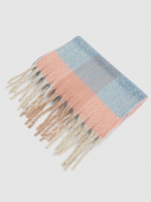 Multicolor checkered scarf in pink and blue multicolor folded view