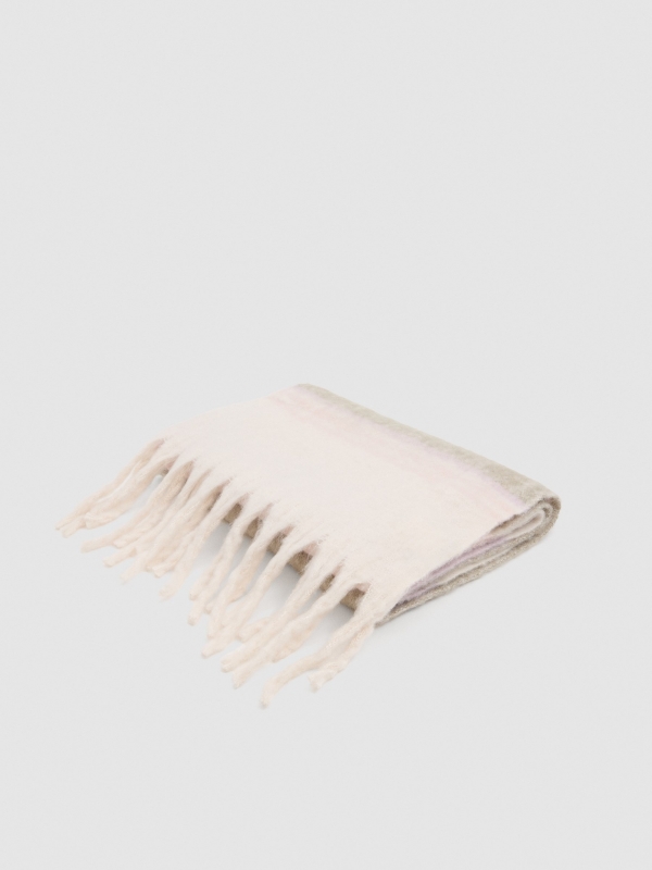 Striped fringe scarf grey folded view