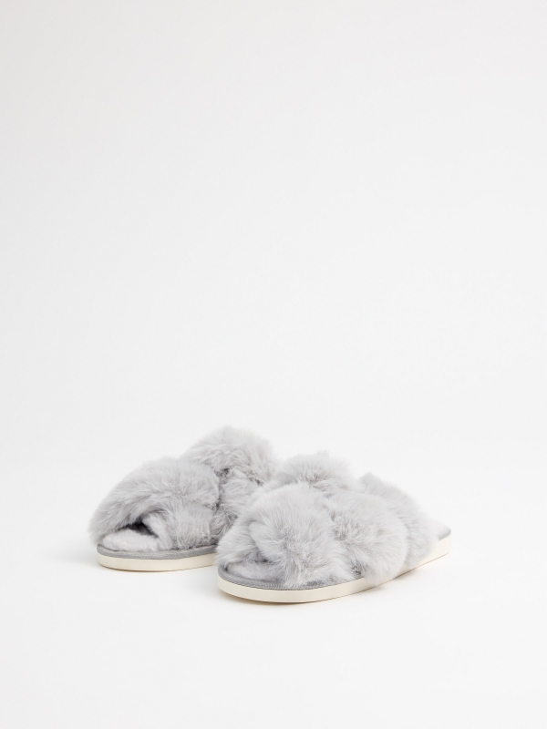 Braided house slippers grey middle front view