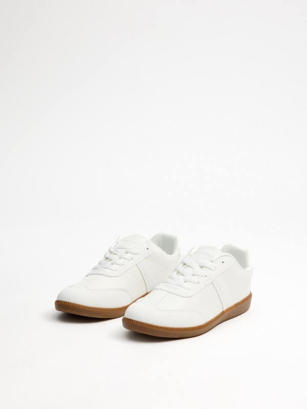 White retro low-top sneakers white 45º front view