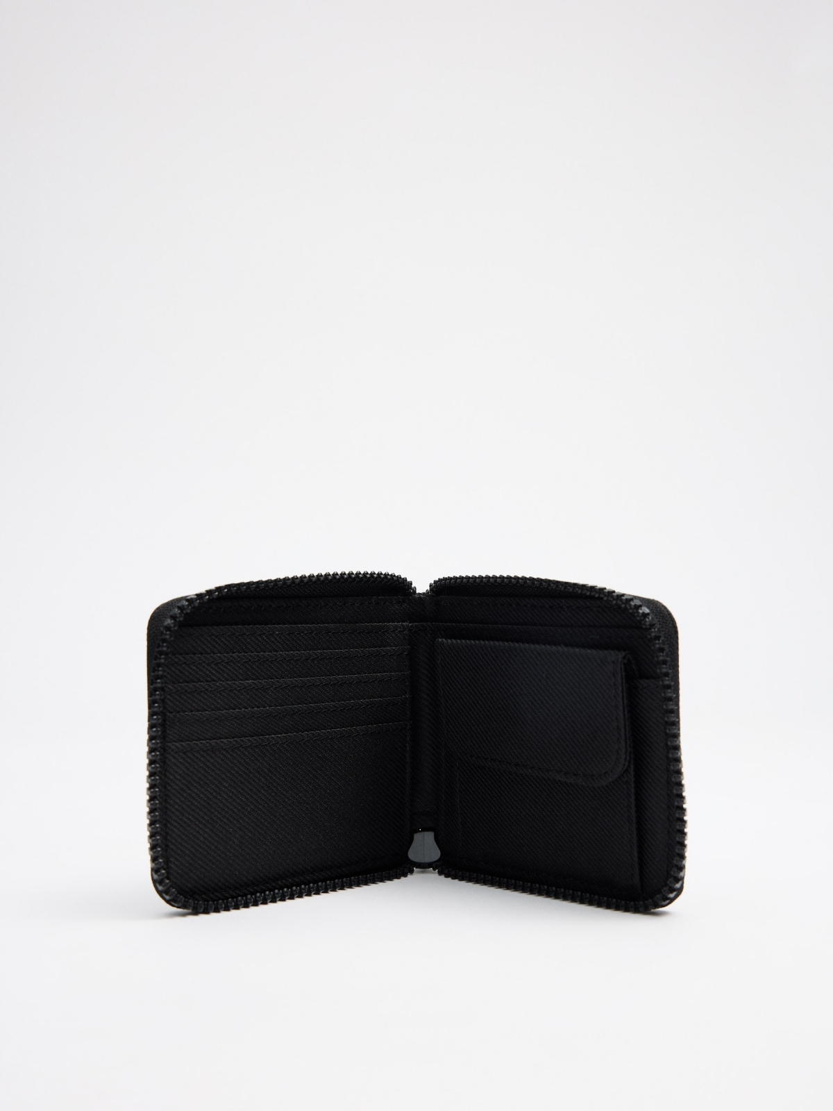 Black zip wallet grey interior view