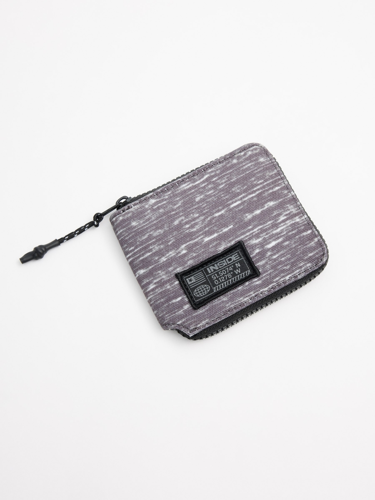 Cartera cremallera jaspeada gris vista general trasera