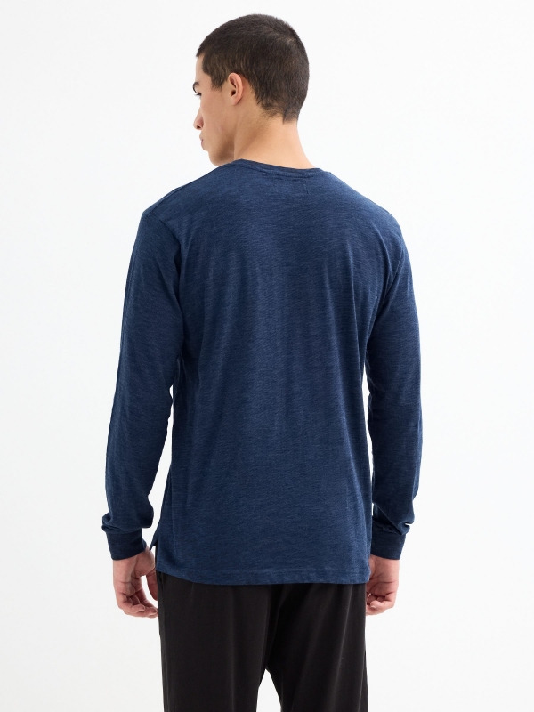 Long-sleeve heathered blue pajama blue middle front view