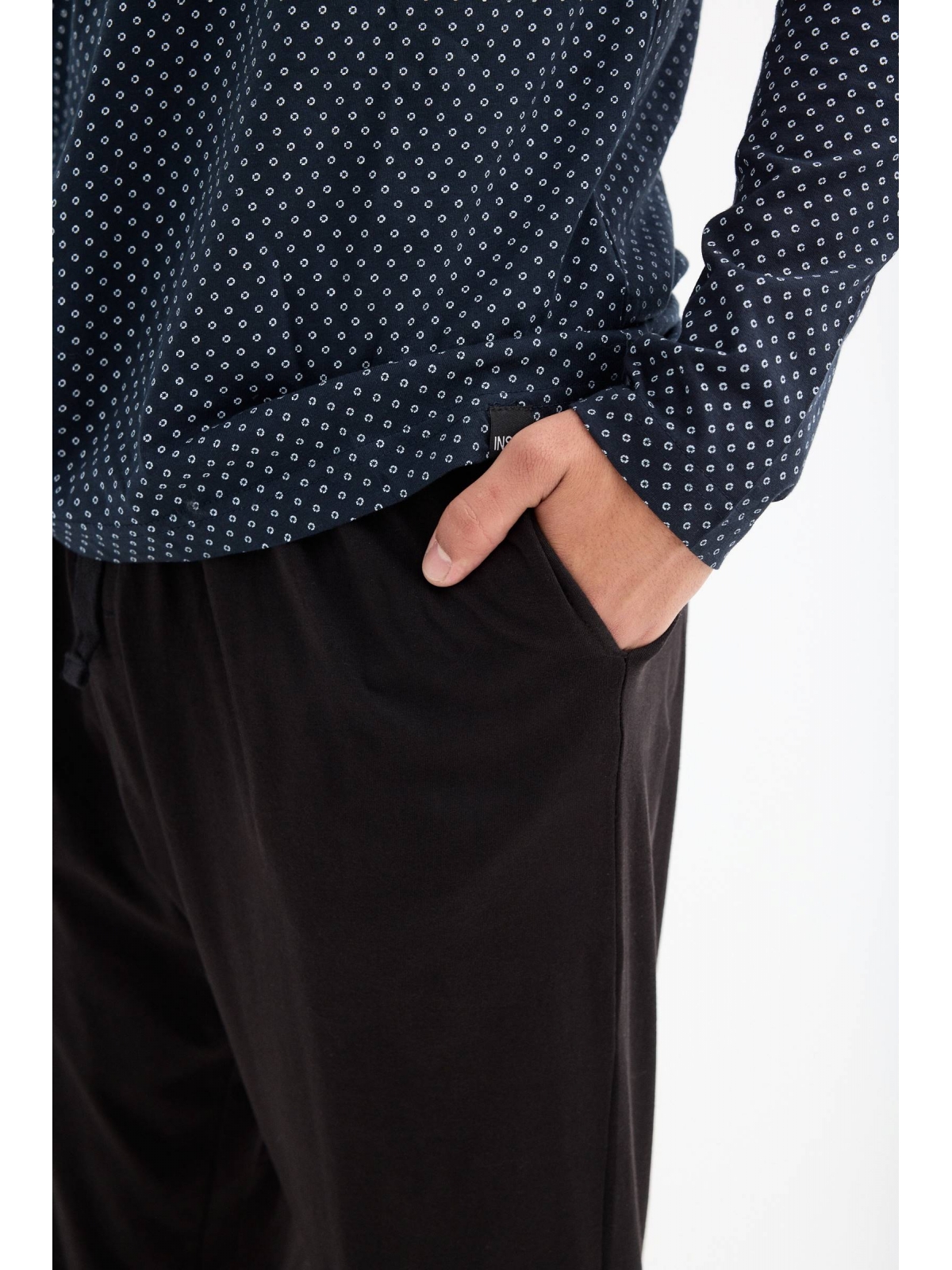 Long sleeve polka dot pajamas blue detail view