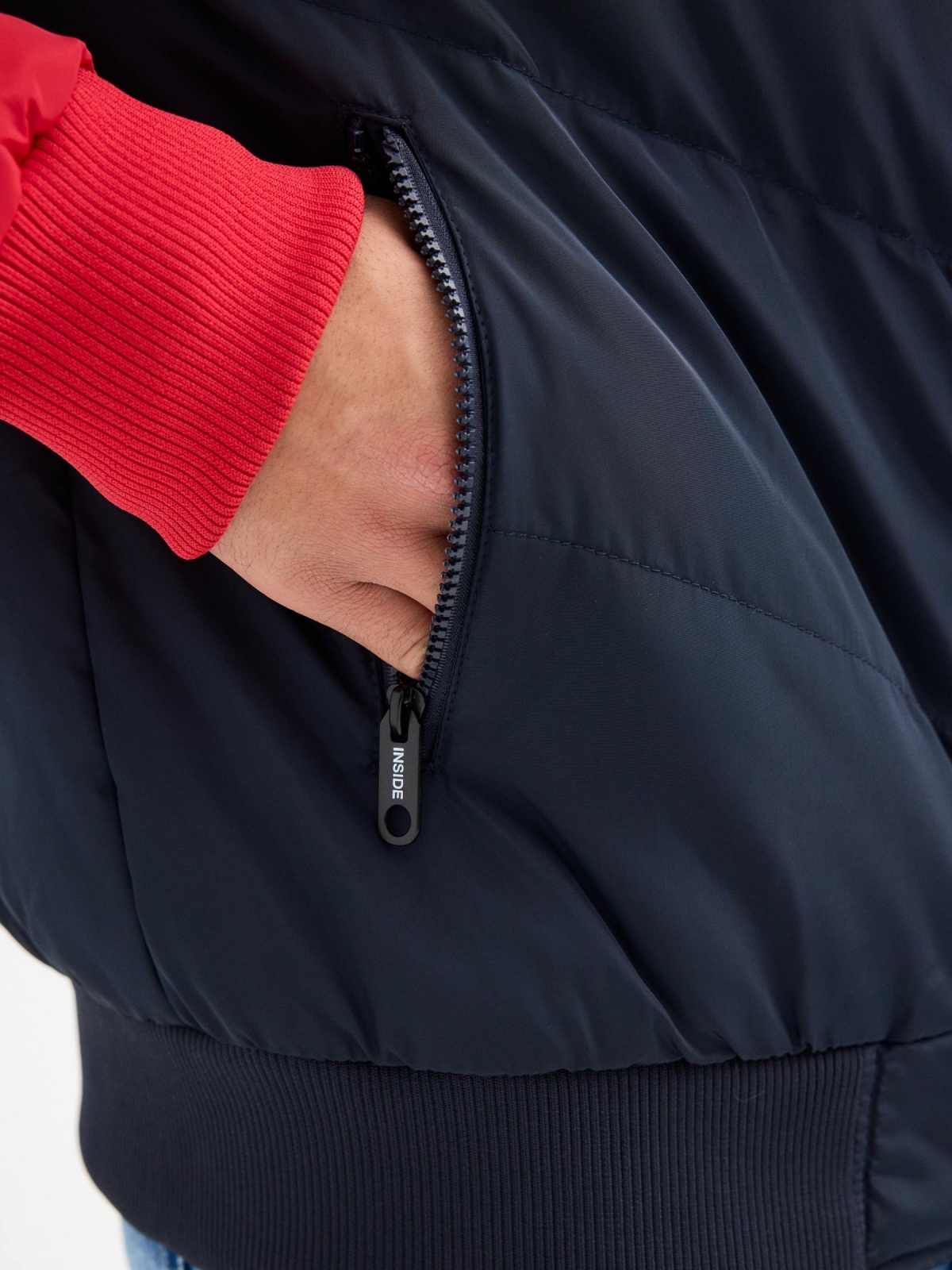 Padded jacket with hood blue detail view