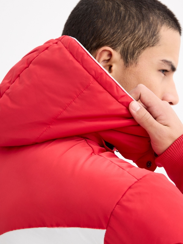 Padded jacket with hood blue detail view