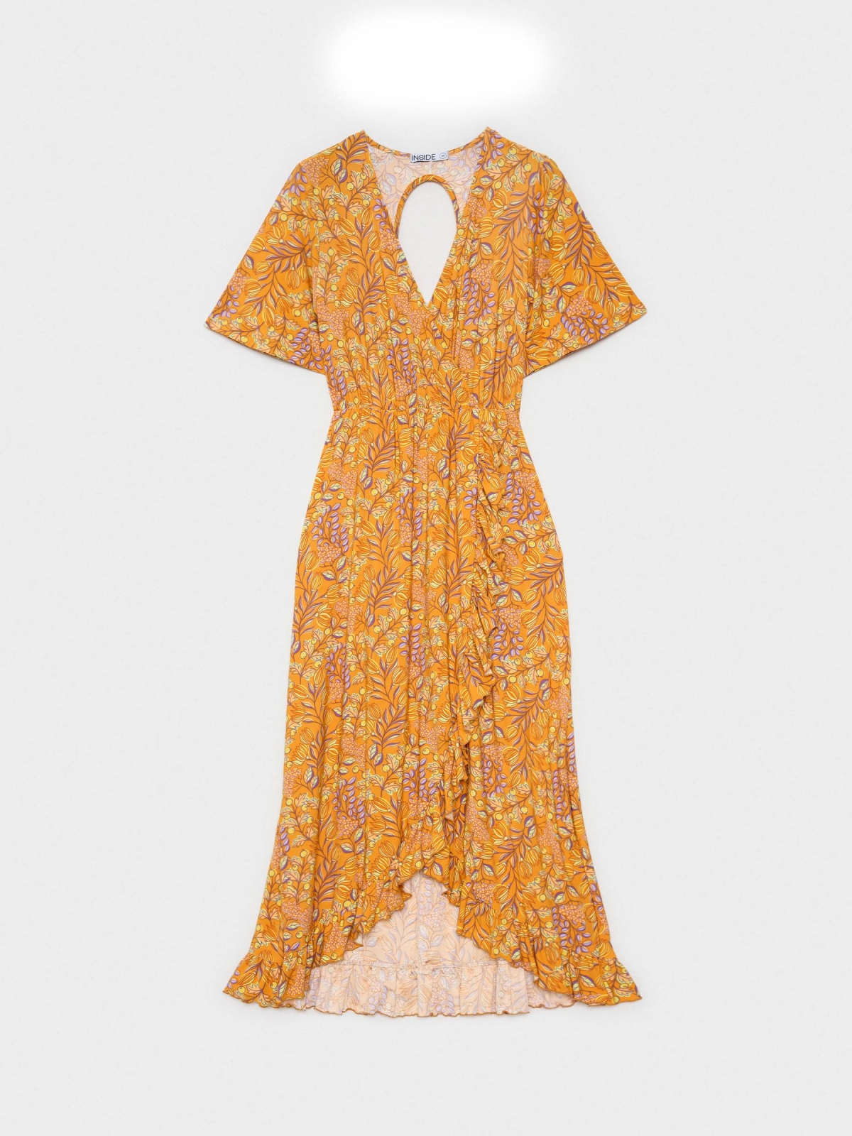  Vestido midi floral amarelo laranja