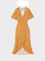 %Pto% Vestido midi amarillo floral naranja