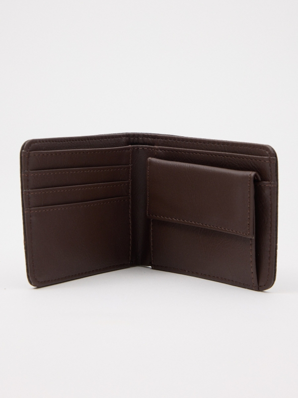 Brown leatherette wallet brown back view