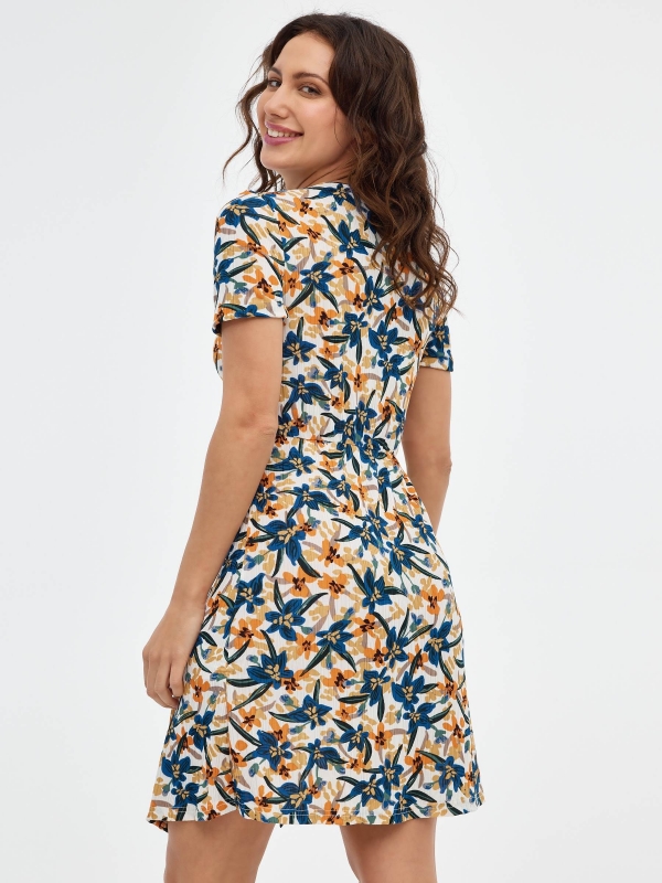 Vestido mini print flores blanco roto vista media trasera