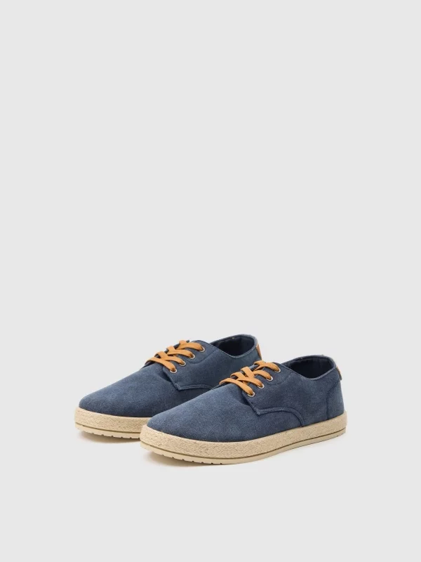 Zapatilla suela yute azul petróleo vista frontal 45º