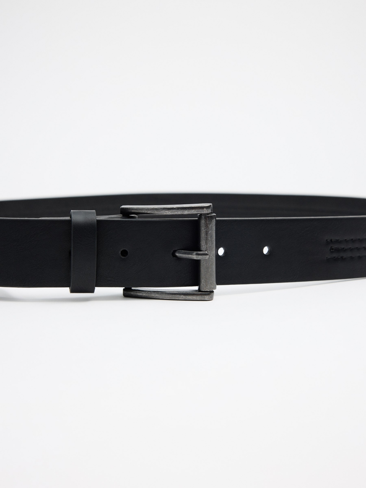 Black faux leather belt black buckle