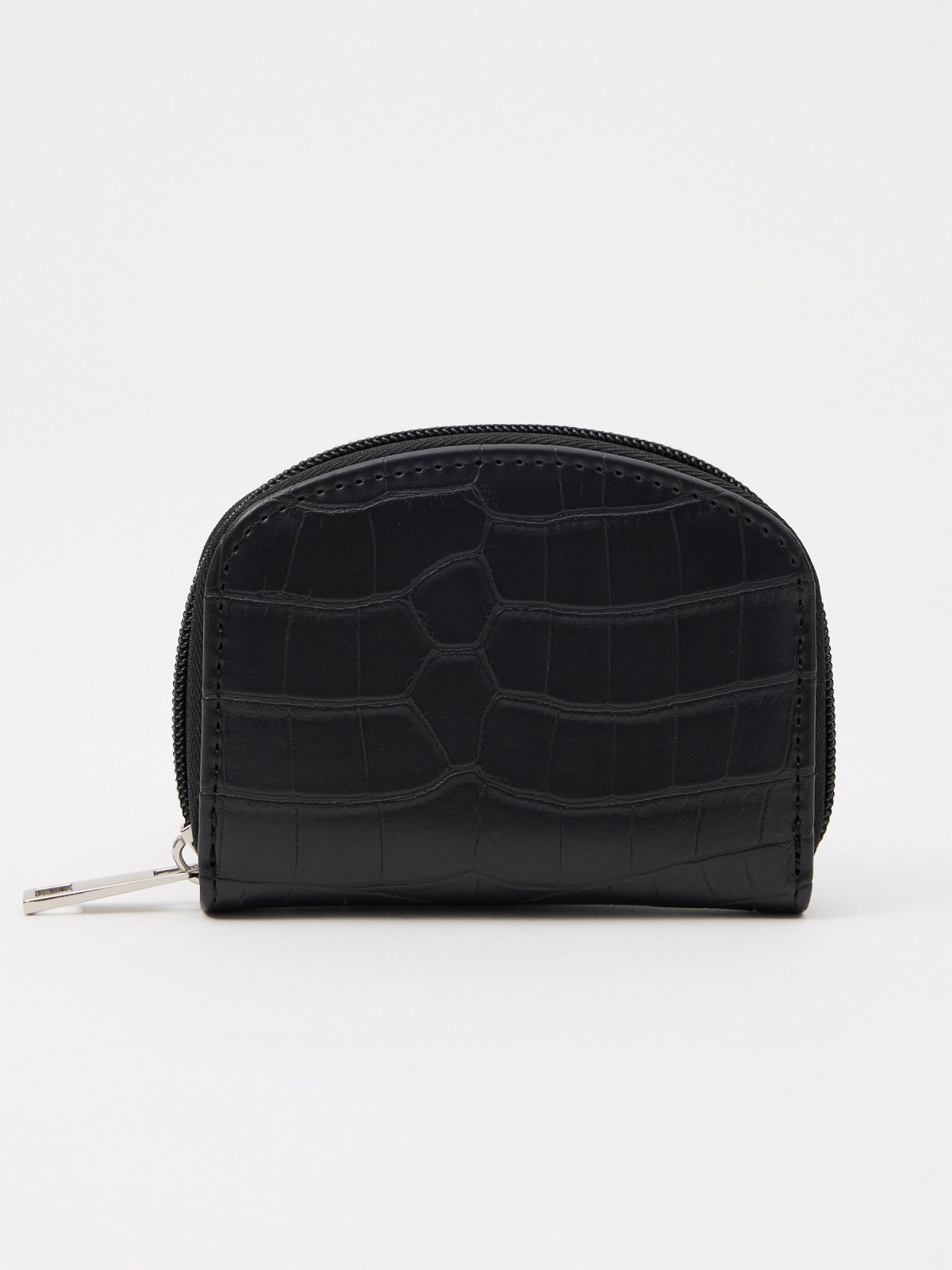 Carteira de Couro de Croc Leatherette Zipper preto