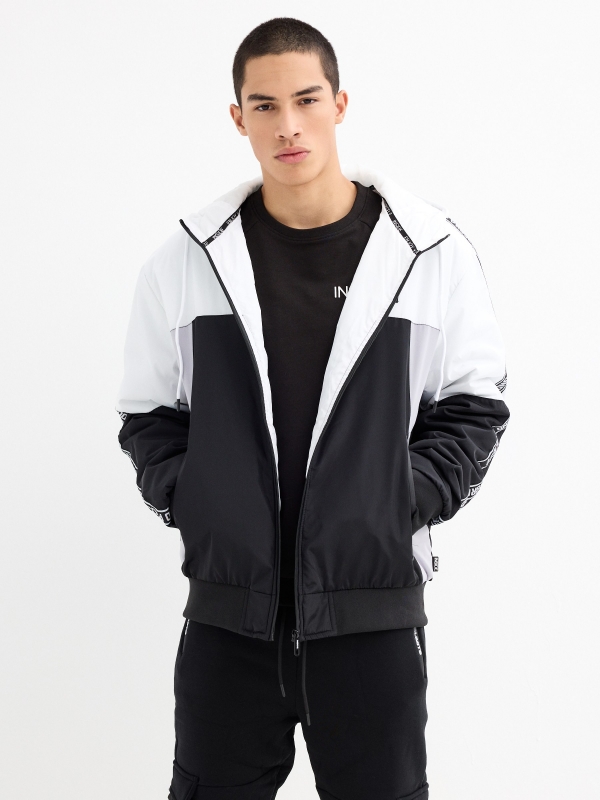 Colour block hooded windbreaker jacket