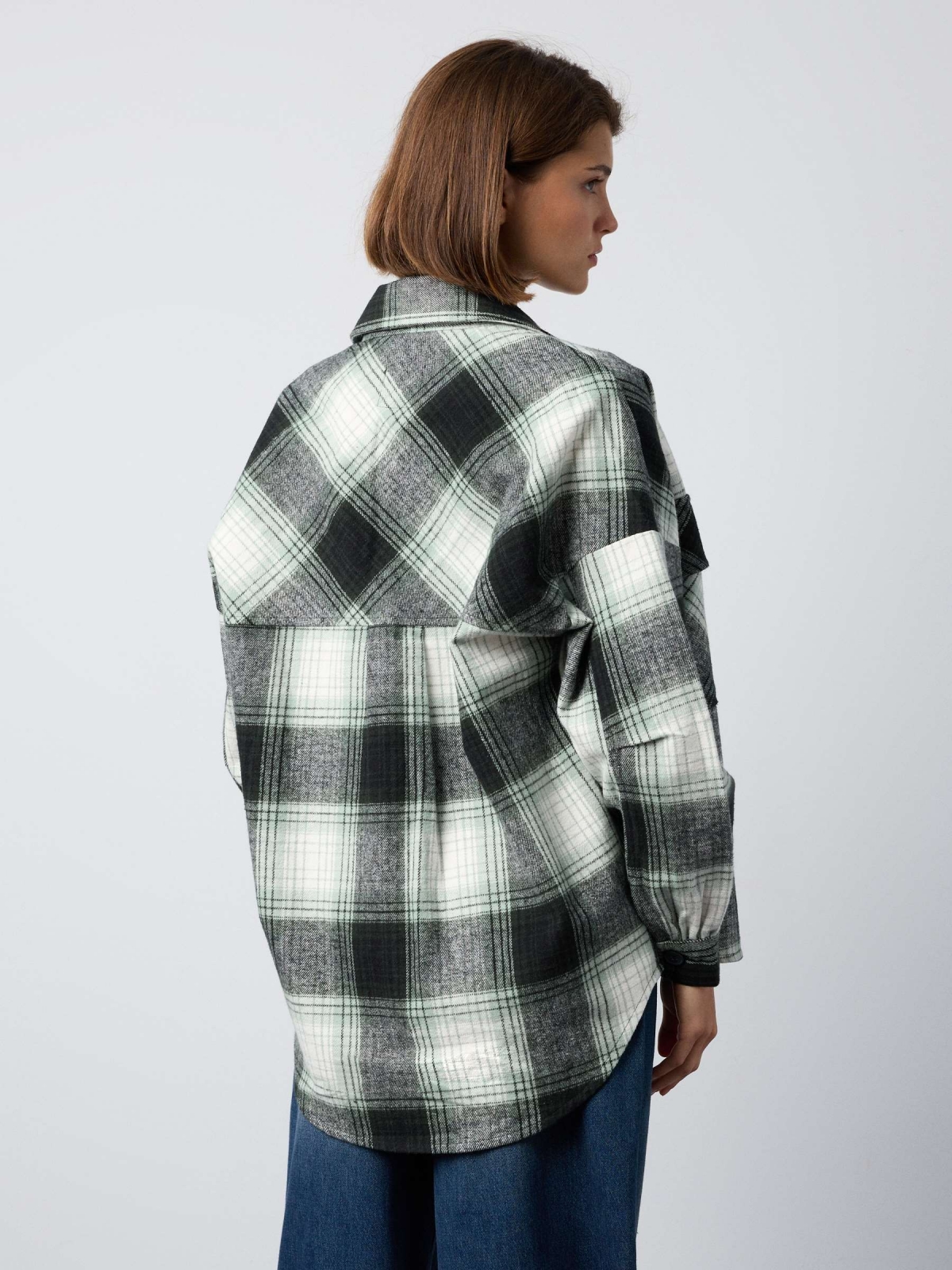 Plaid overshirt green middle back view