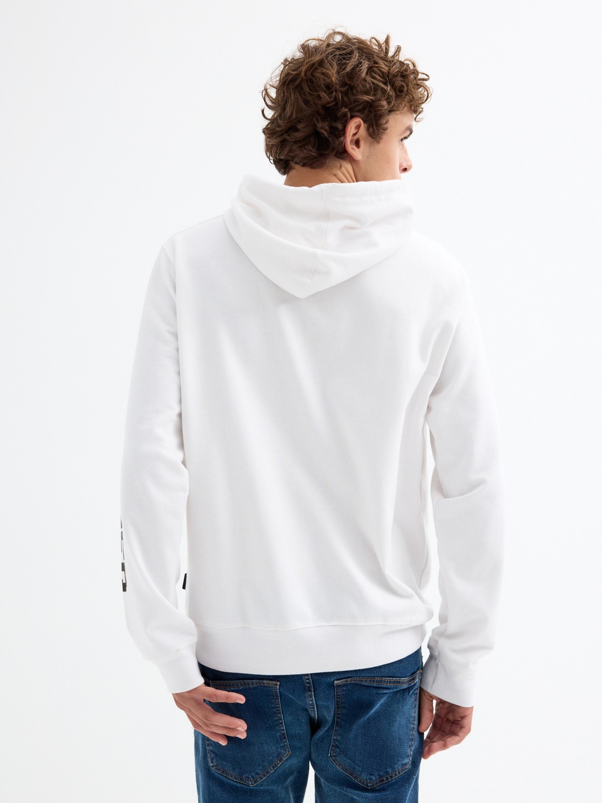 Print hooded sweatshirt white middle back view