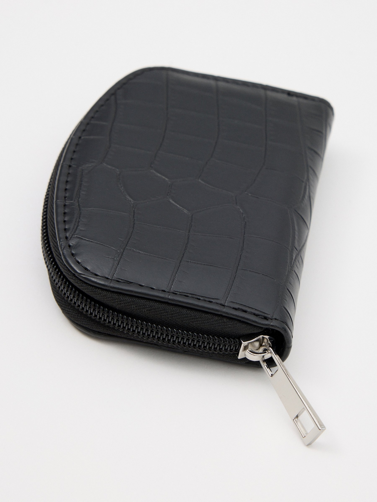 Carteira de Couro de Croc Leatherette Zipper preto vista traseira