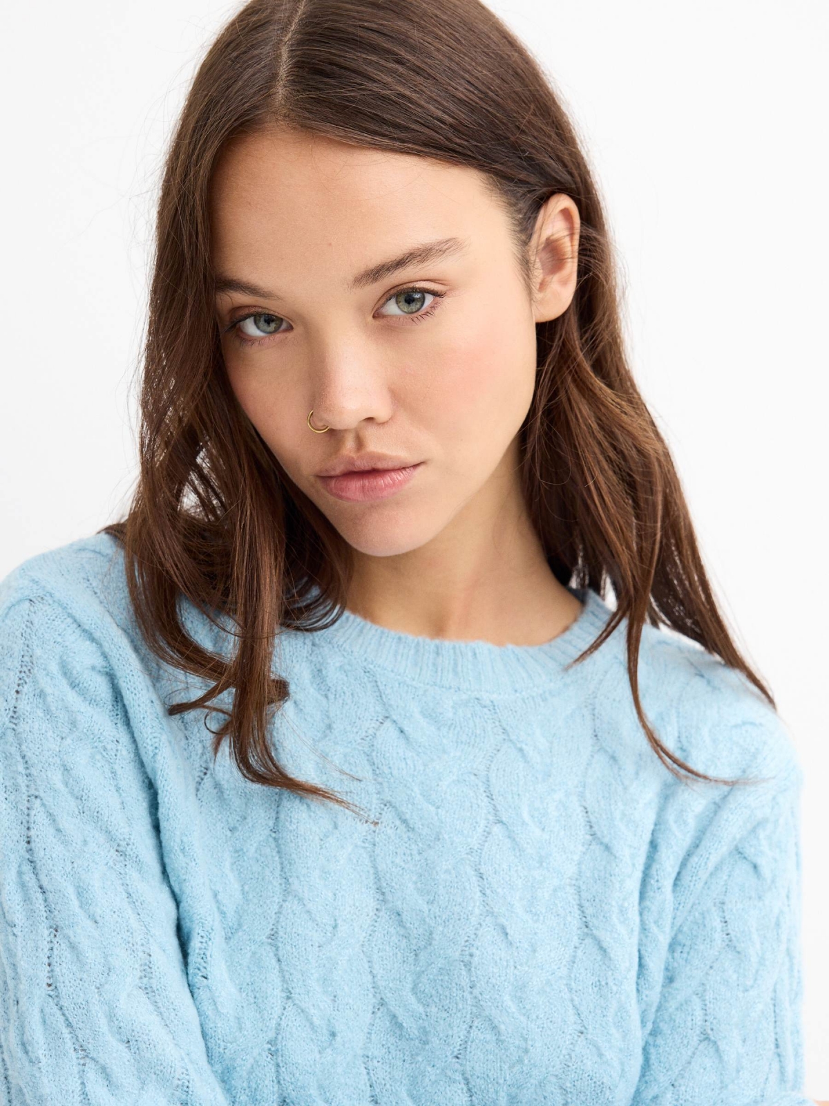 Blue braided slim fit jumper cyan detail view