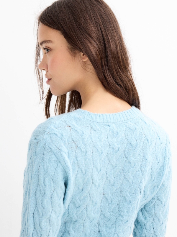 Blue braided slim fit jumper cyan detail view